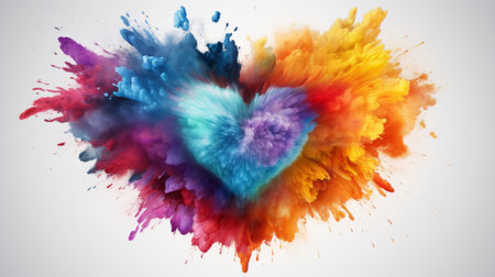 Holi Festival colorful rainbow paint color powder explosion heart 25th March Generative AIの素材