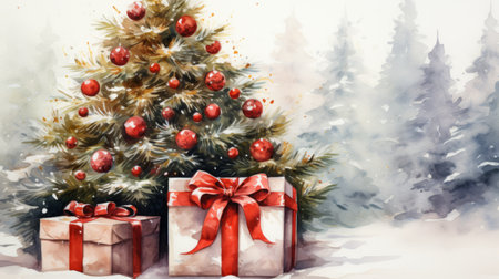 watercolor christmas White background scene Generative AIの素材