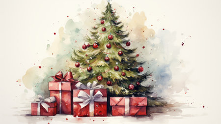 watercolor christmas White background scene Generative AIの素材