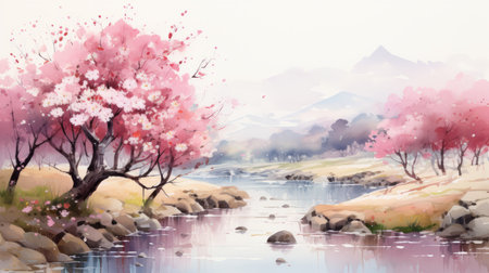 Watercolor Spring Season March 21 June 20 Generative AIの素材
