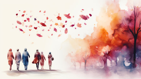 Watercolor National Day of the Elderly 13th April Generative AIの素材