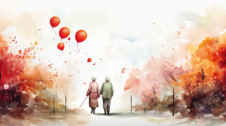 Watercolor National Day of the Elderly 13th April Generative AIの素材