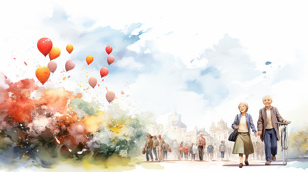 Watercolor National Day of the Elderly 13th April Generative AIの素材