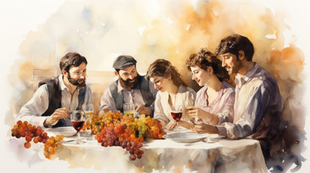 watercolor Passover Jewish festival commemorating the LORD bringing them out of slavery in Egypt April 22 to April 30 Generative AIの素材