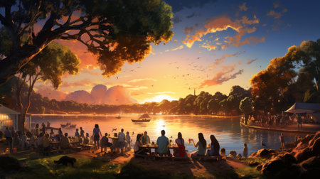 Australia Day, the landing of the fleet, raising the Union flag by Arthur Phillip at Sydney Cove in New South Wales, 26 Januaryの素材