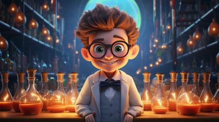 National Science Day 3D cartoon of an experimenter in a science laboratory 28th February Generative AIの素材