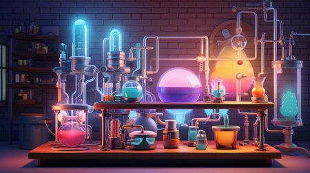 National Science Day 3D cartoon science experiment equipment 28th February Generative AIの素材