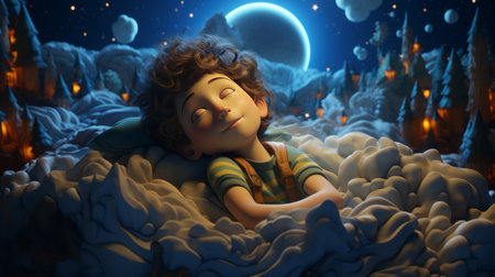 Children cartoon World Sleep Day 8th March Generative AIの素材