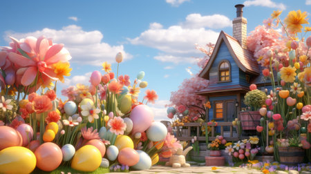 Spring the key of the happy holidays 19th march 3D cartoon Generative AIの素材