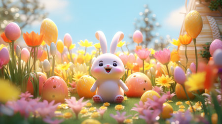 Spring the key of the happy holidays 19th march 3D cartoon Generative AIの素材