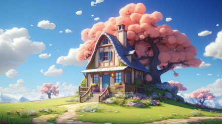 Spring the key of the happy holidays 19th march 3D cartoon Generative AIの素材