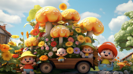 Spring the key of the happy holidays 19th march 3D cartoon Generative AIの素材