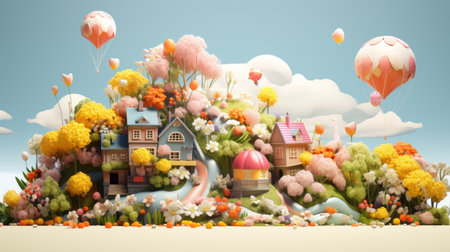 Spring the key of the happy holidays 19th march 3D cartoon Generative AIの素材