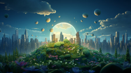 Earth Day Turn off the lights 30th March 3D cartoon Generative AIの素材