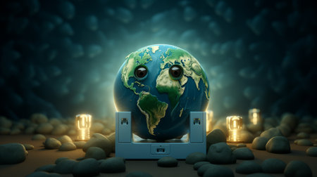 Earth Day Turn off the lights 30th March 3D cartoon Generative AIの素材