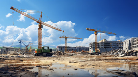 Construction site building construction that were created by realistic Generative AIの素材