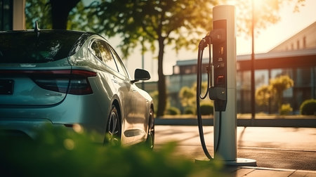 Parking spots for charging electric cars created by realistic Generative AIの素材