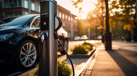 Parking spots for charging electric cars created by realistic Generative AIの素材