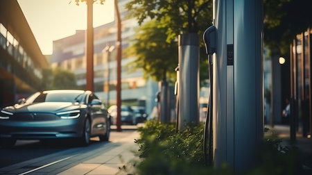 Parking spots for charging electric cars created by realistic Generative AIの素材