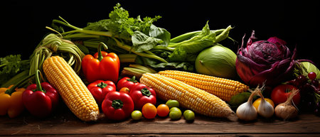 Pile of various vegetable produce from the farm that were created by realistic Generative AIの素材