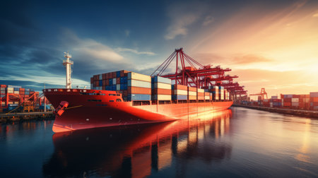 Shipping ships carrying containers that were created by realistic Generative AIの素材