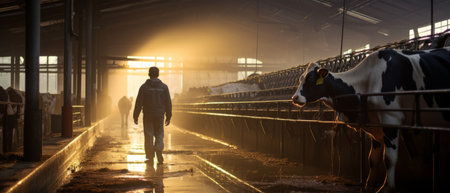 The farm owner is taking care of the dairy cows. that were created by realistic Generative AIの素材