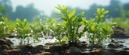 Taking care of watering vegetables with a sprinkler that were created by realistic Generative AIの素材