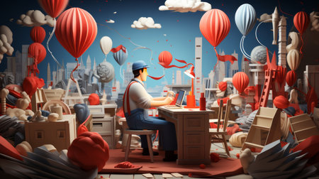 National Labor Day 1th May cartoon style 3D Generative AIの素材