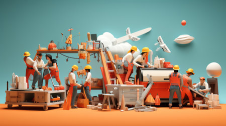 National Labor Day 1th May cartoon style 3D Generative AIの素材