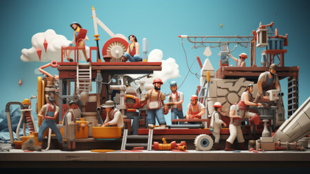 National Labor Day 1th May cartoon style 3D Generative AIの素材