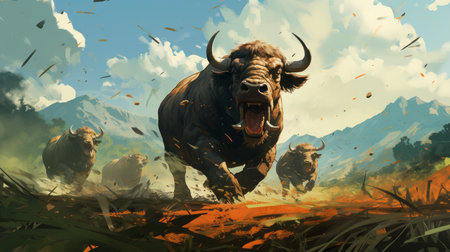 Thai buffalo conservation day 14th May cartoon Generative AIの素材