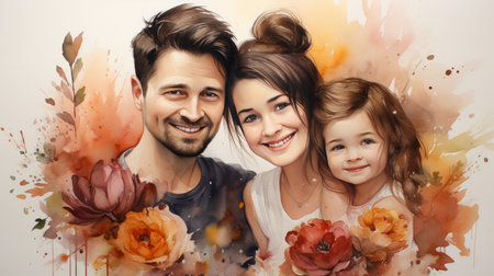 International Family Day 15th May Watercolor style Generative AIの素材