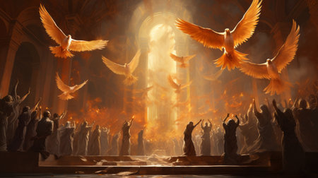 Pentecost Festival Commemorate the Lord May 19 cartoon Generative AIの素材