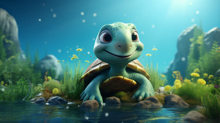 World Turtle Day 23th May cartoon style 3D Generative AIの素材