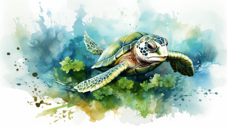 watercolor World Turtle Day 23th May Generative AIの素材