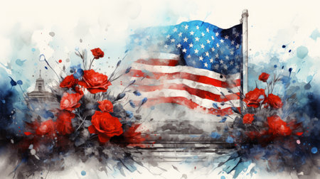 watercolor Memorial Day, remembering the fallen soldiers around the world May 27の素材