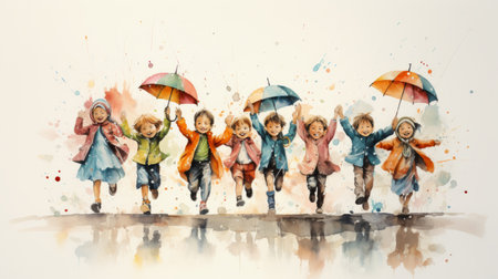 Watercolor Rainy season Generative AIの素材