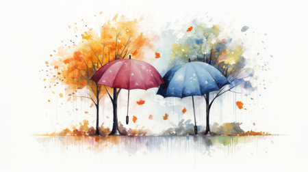 Watercolor Rainy season Generative AIの素材