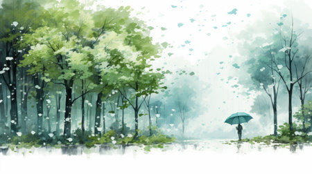 Watercolor Rainy season Generative AIの素材