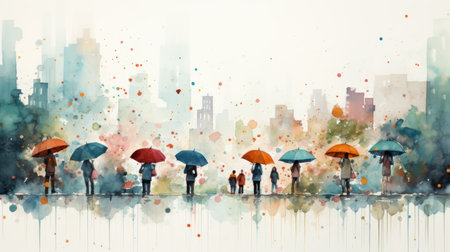 Watercolor Rainy season Generative AIの素材