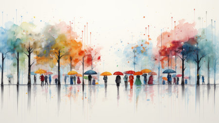 Watercolor Rainy season Generative AIの素材