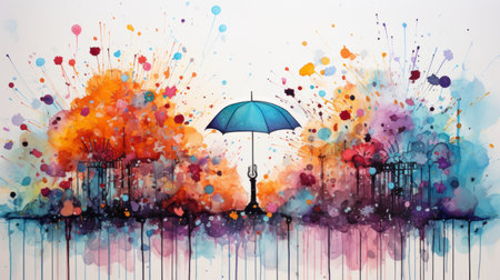 Watercolor Rainy season Generative AIの素材