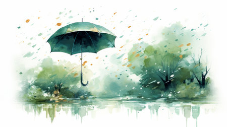 Watercolor Rainy season Generative AIの素材