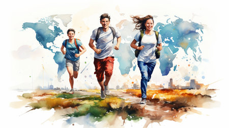world running day 3 june watercolor style Generative AIの素材