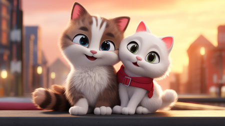 International Cat Hugging Day, June 4th Cartoon 3D Generative AIの素材