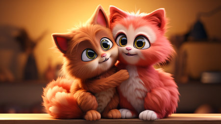 International Cat Hugging Day, June 4th Cartoon 3D Generative AIの素材