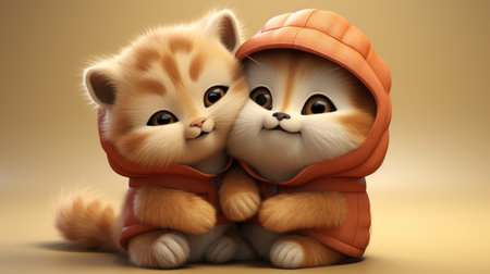 International Cat Hugging Day, June 4th Cartoon 3D Generative AIの素材
