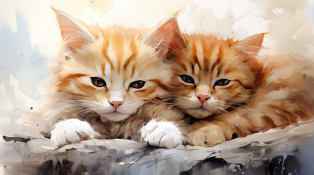 International Cat Hugging Day, June 4th watercolor style Generative AIの素材