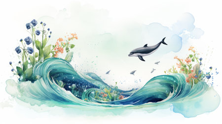 world ocean day Or World Oceans Day June 8 watercolor style Generative AIの素材