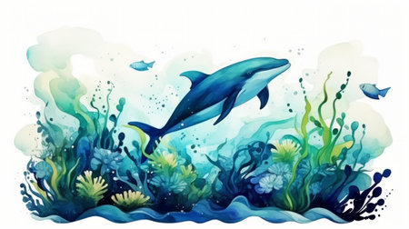 world ocean day Or World Oceans Day June 8 watercolor style Generative AIの素材